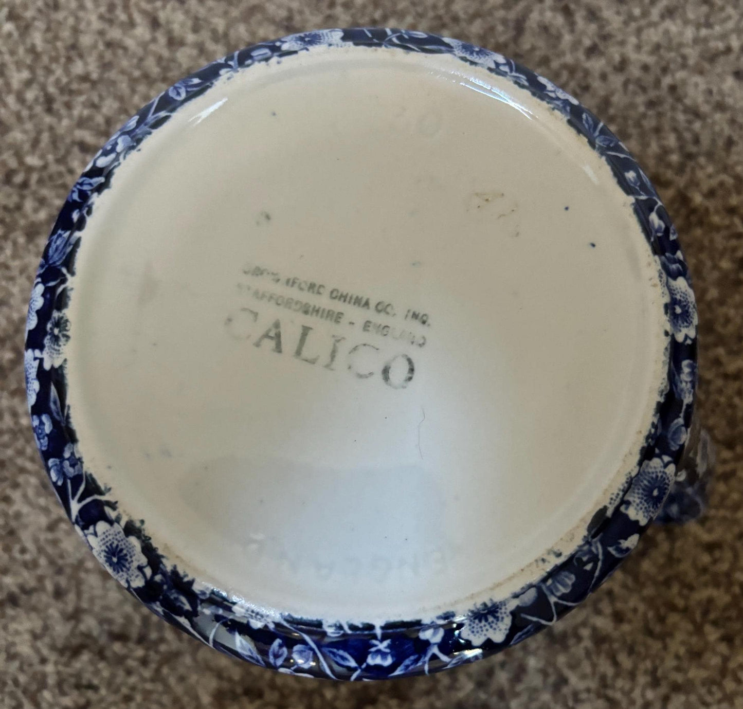Vintage CALICO Blue Flower Pitcher Royal Crownford Ironstone England Blue and White Floral Transferware Lover Antiques