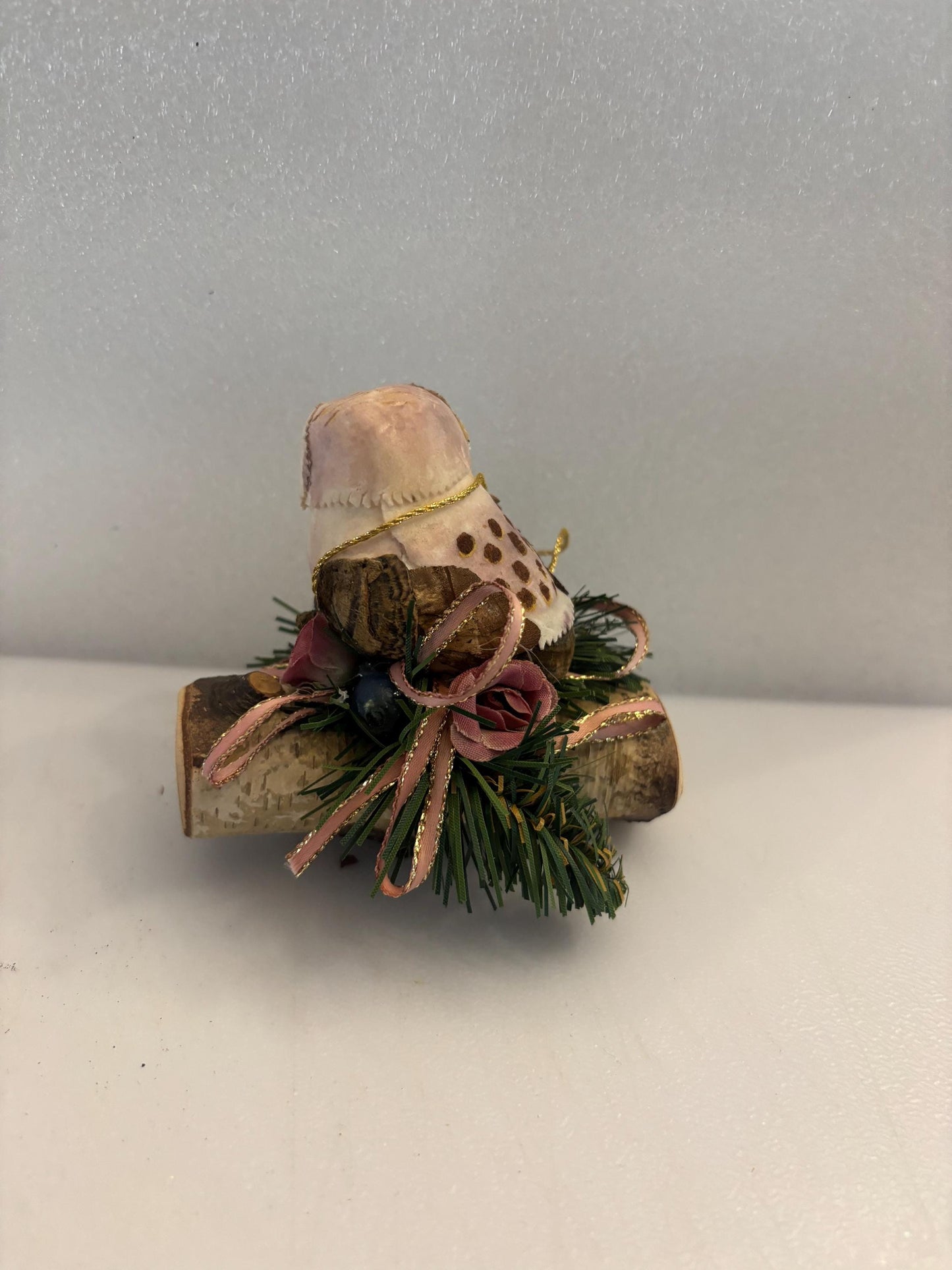 Vintage Owl on a Nest Wood Figurine Owl on Birch Bark Log Lover Antiques and Vintage