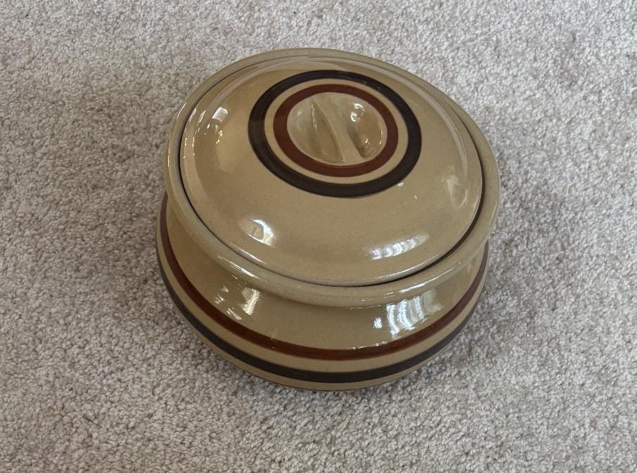 Vintage Lipton Soup Hamstone Pottery Round Crock Casserole Dish Lover Antiques and Vintage