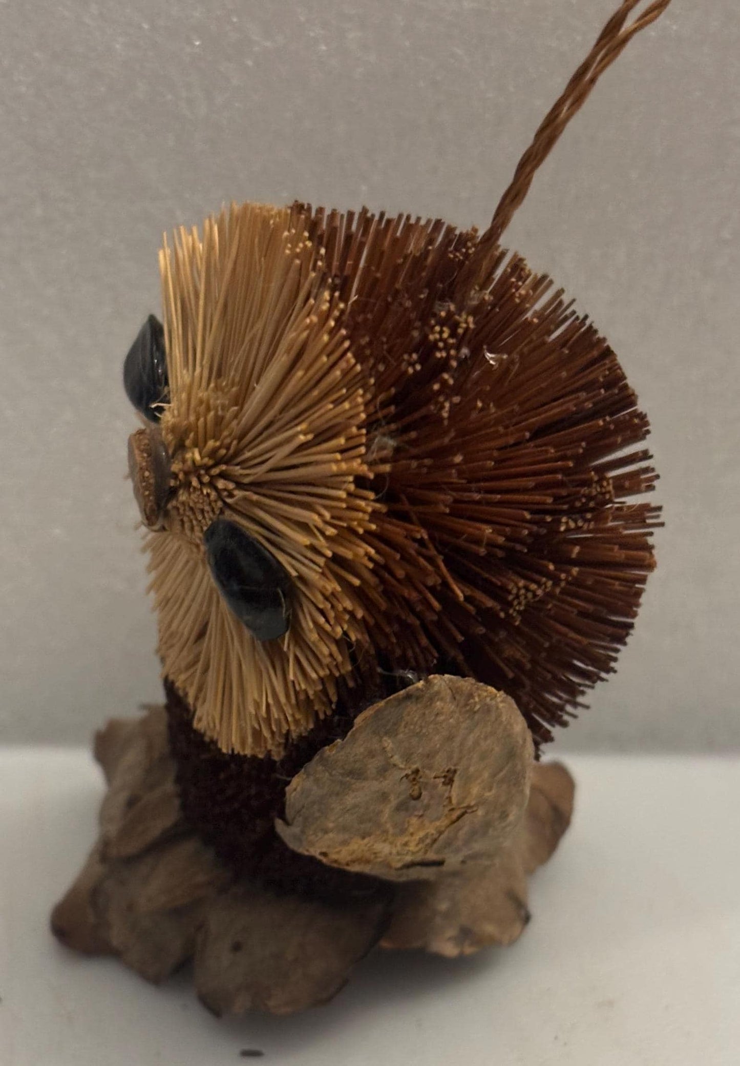 Vintage Handcrafted Beri Bristle Wood Owl Statue Sugar Palm Tree Gift For Her Ornament Lover Antiques and Vintage
