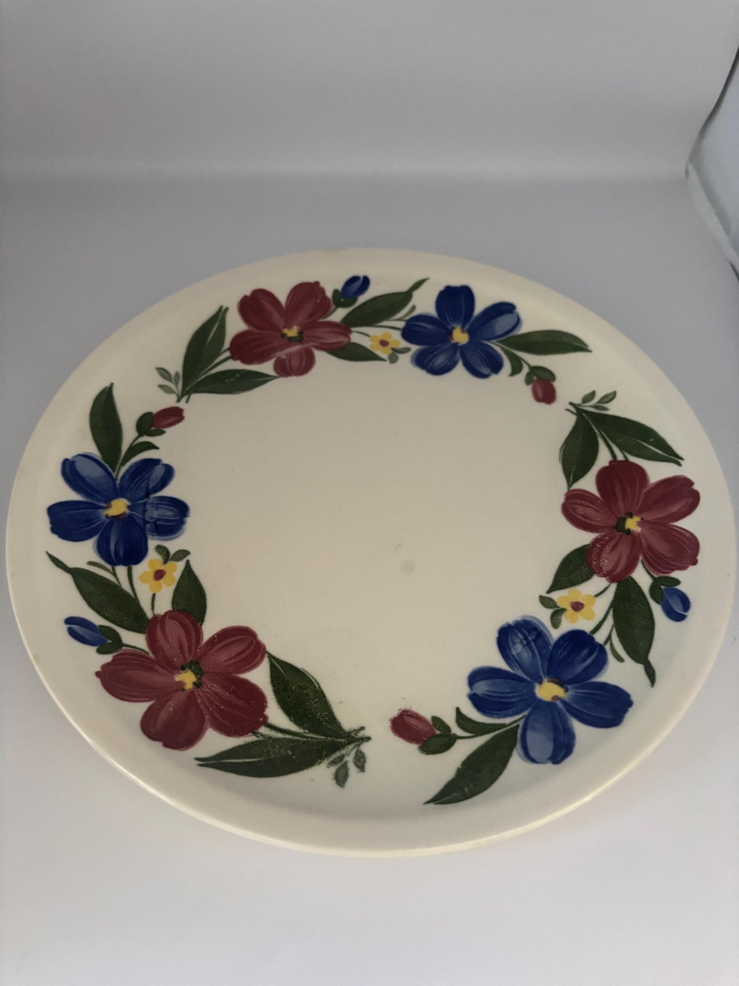 Paden City Pottery Shenandoah Ware Dinner Plate, Cosmos Pattern Hand Painted Rose & Red Flowers Yellow Accents, Lover Antiques and Vintage