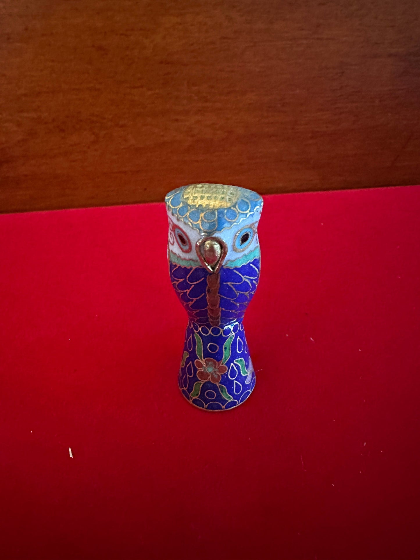 Vintage Cloisonné Enamel Owl Figurine: Cobalt Blue Brass Statue