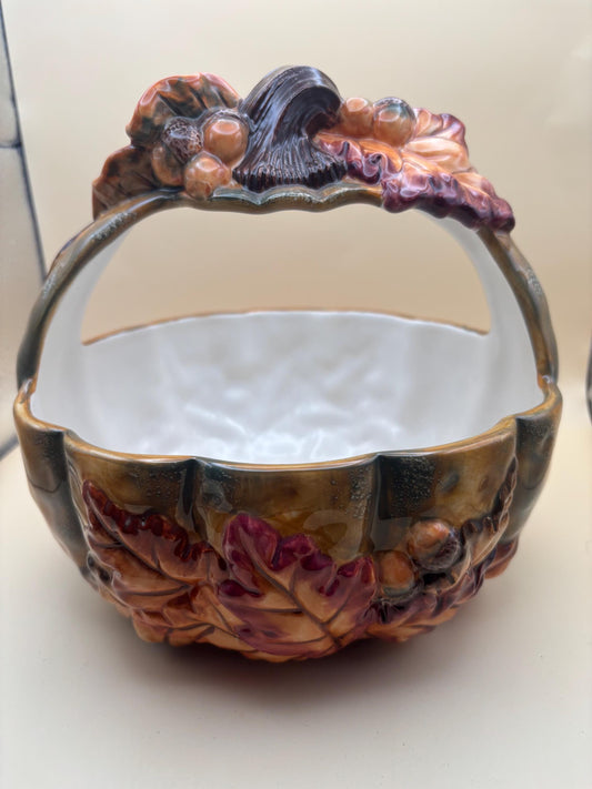 Vintage Baum Bros Style Ceramic Pumpkin Basket: Fall Decor