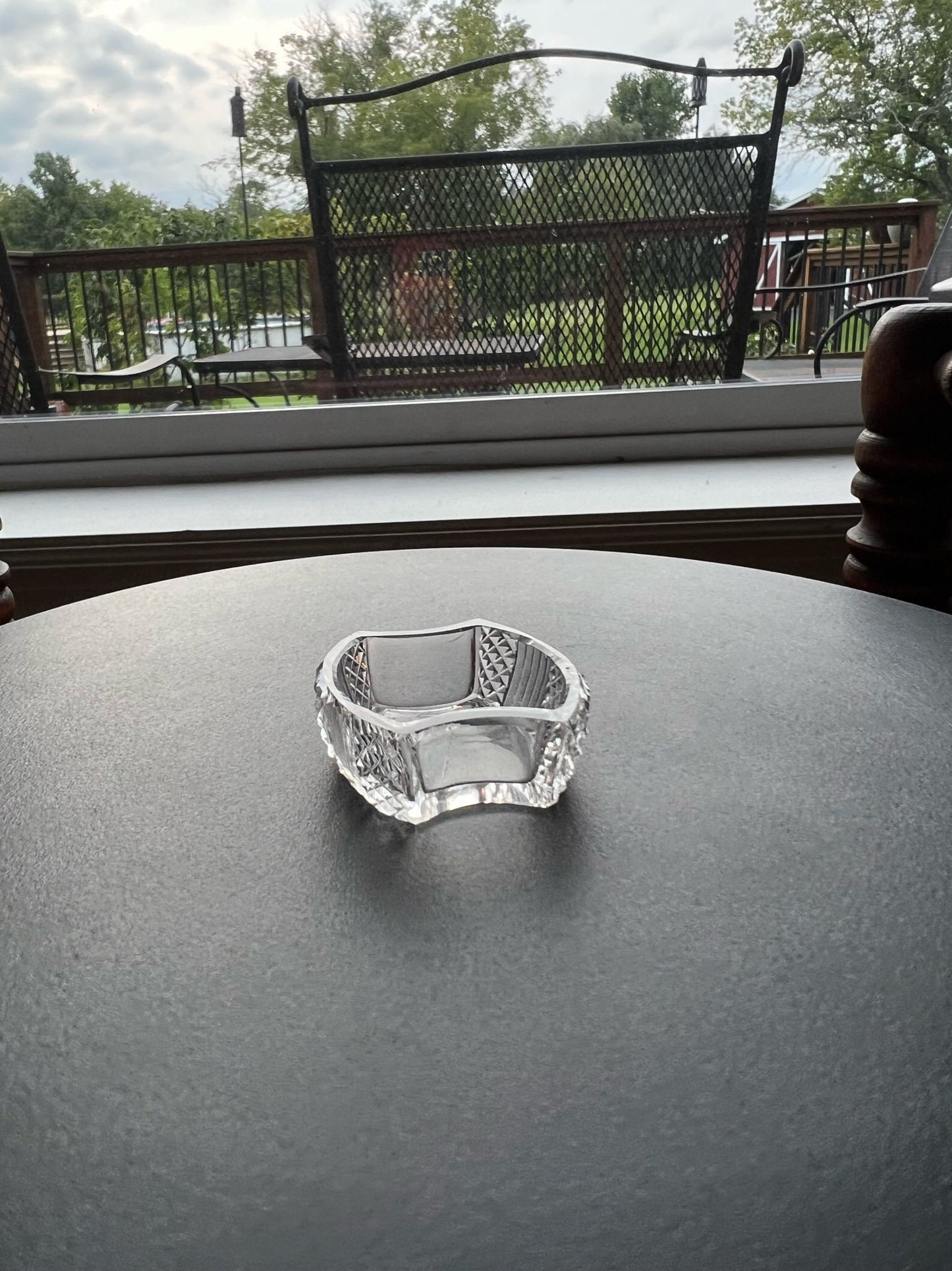 Vintage Cut Crystal Salt Dish: Scalloped Glass Toothpick Holder
