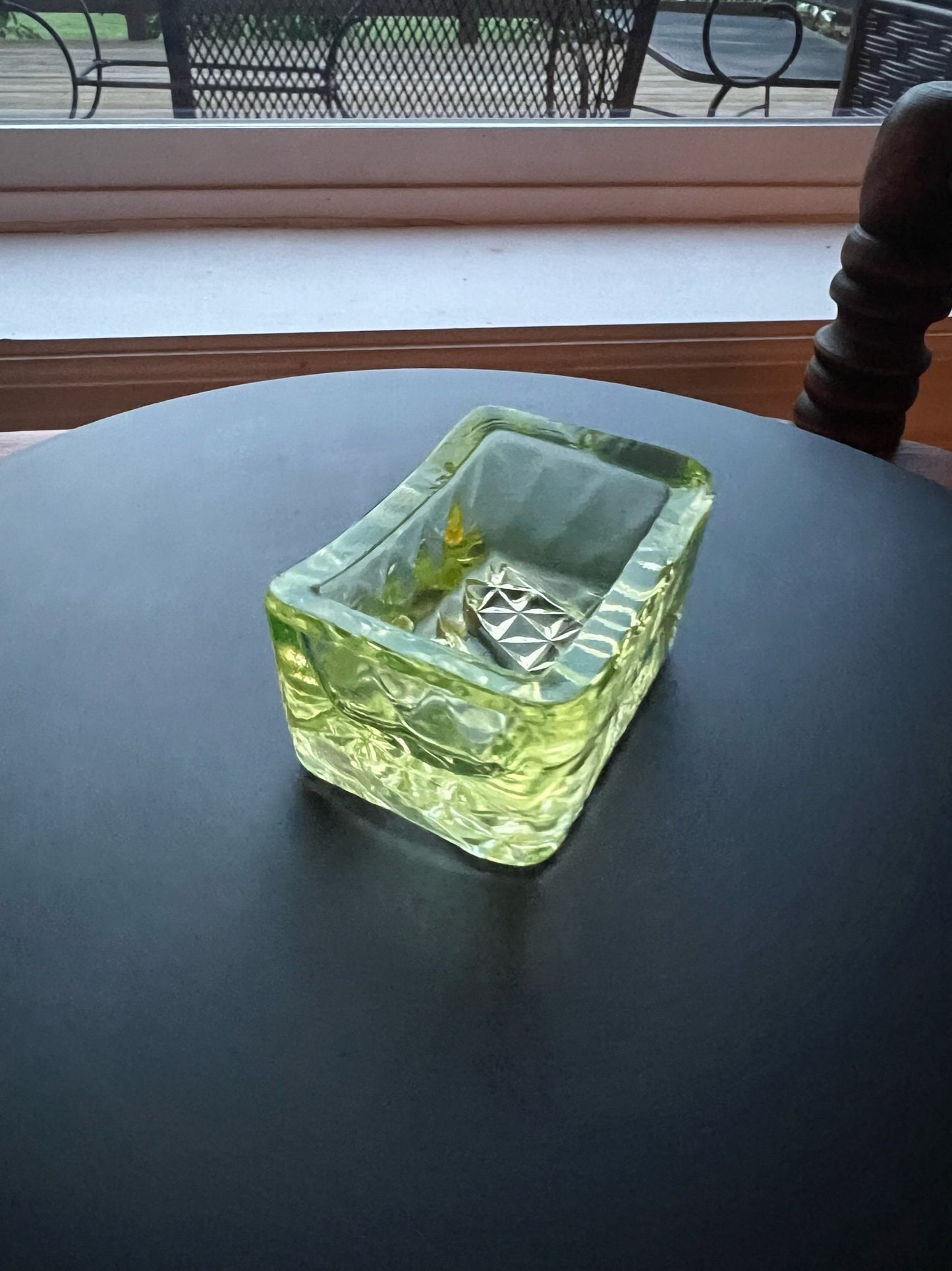 Vintage Vaseline Glass Toothpick Holder: Patterned Small Container