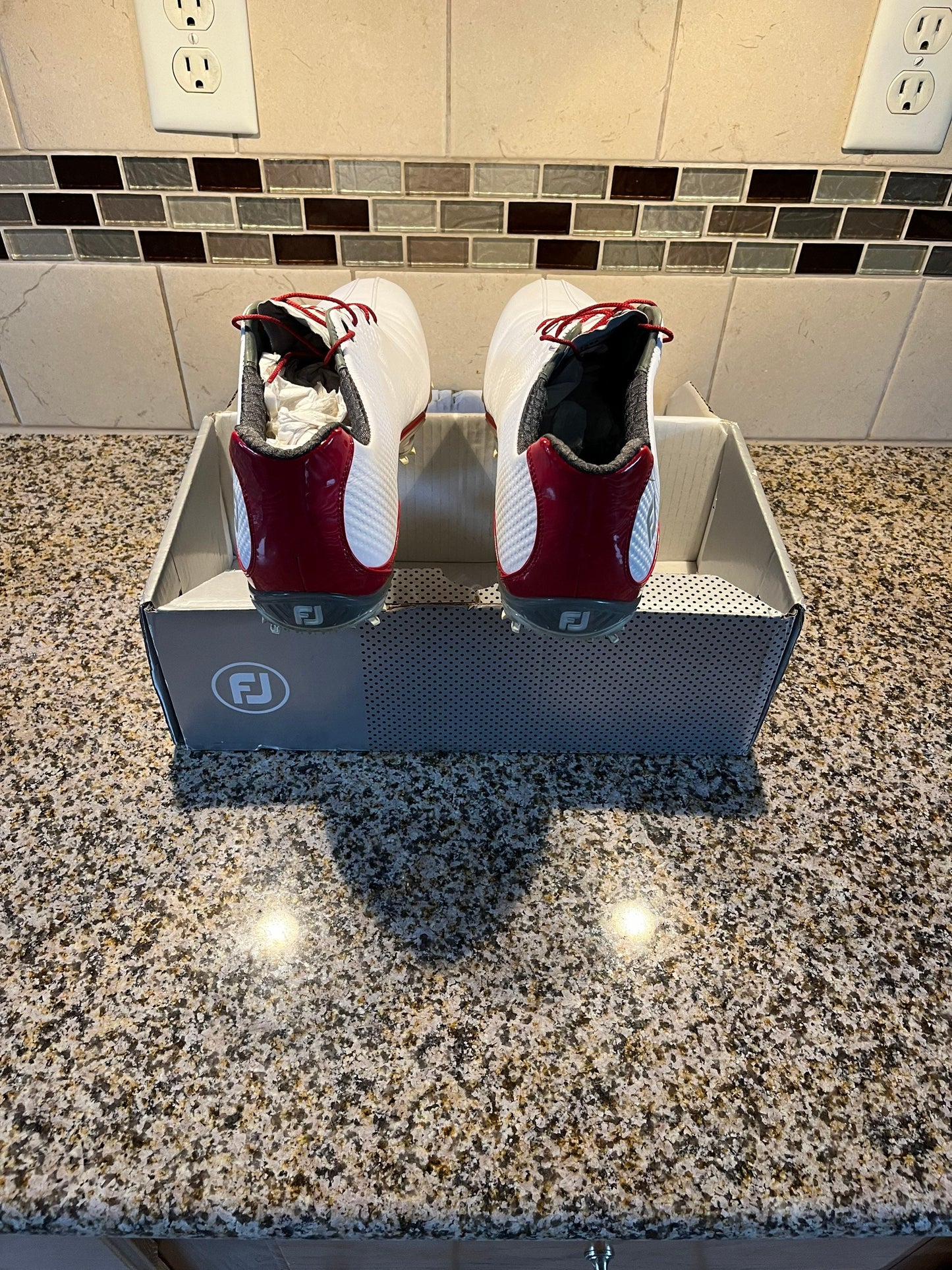 Footjoy DNA Mens Golf Shoes Size 14 Golfing Athletic Ware White/Fire Red In Original FJ bag & box as shown in like new condition