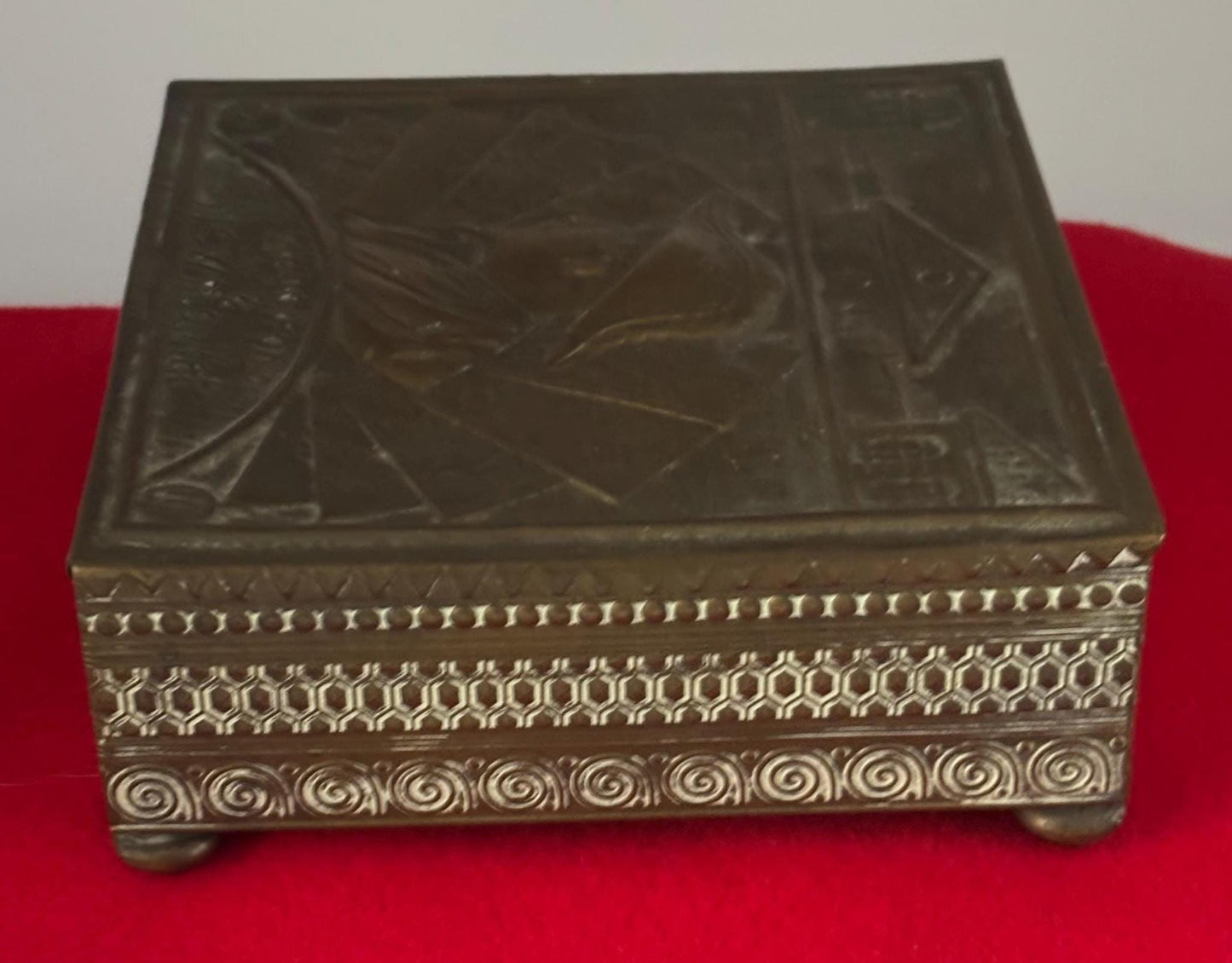 Antique Brass Napoleon Embossed Trinket Box, Poker Chip Container