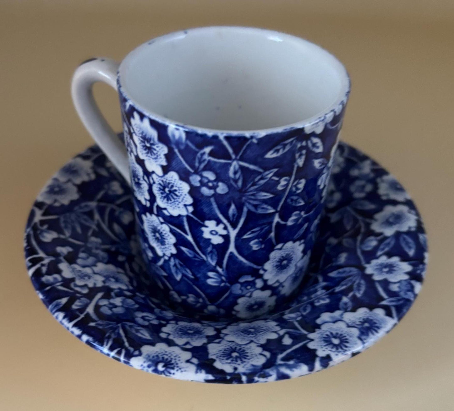CALICO Blue and White Floral Espresso Cup and Saucer Royal Crownford Burleigh England Floral Transferware Lover Antiques