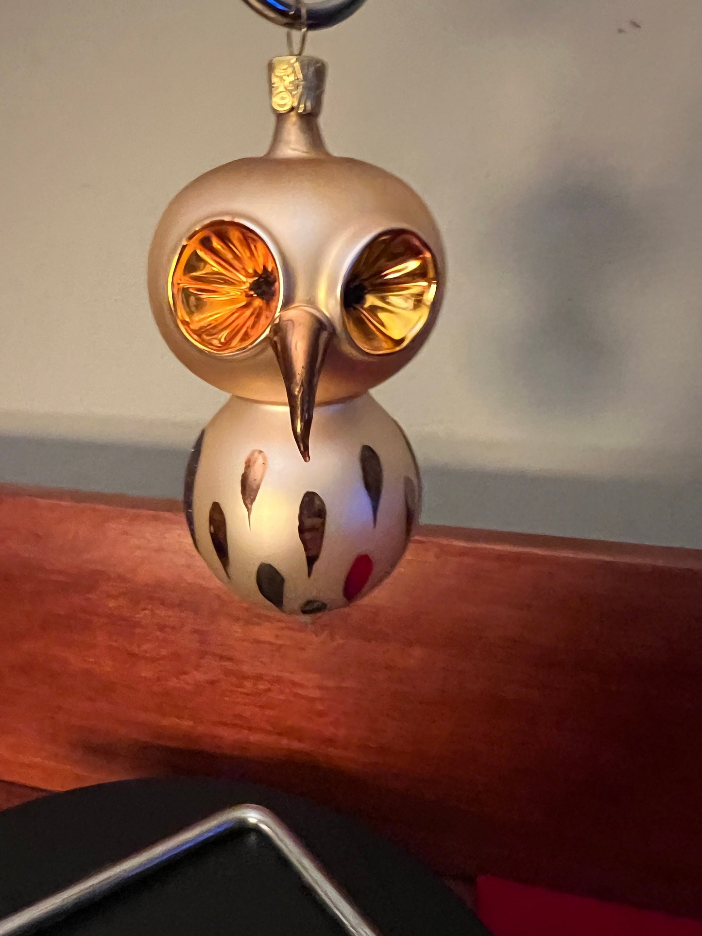Vintage Gold Owl Ornament: Made in Czechoslovakia, 4" Tall
