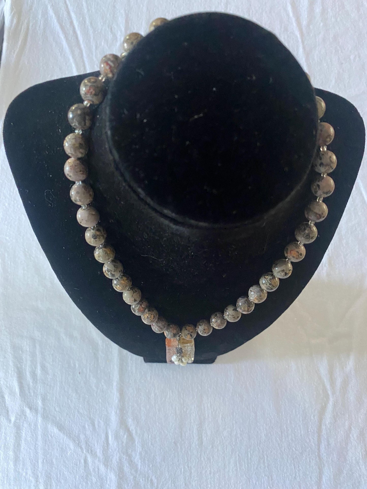 Vintage Jasper Beaded Necklace with Rose Quartz Pendant Unique Gifts Galore Lover Antiques and Vintage