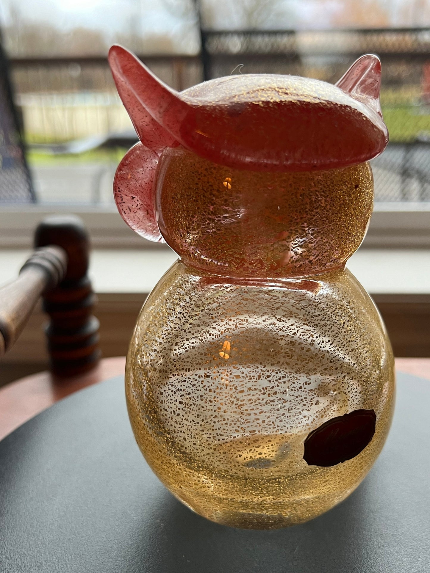 Vintage Murano Glass Owl Figurine: 24K Gold Art Glass Sculpture