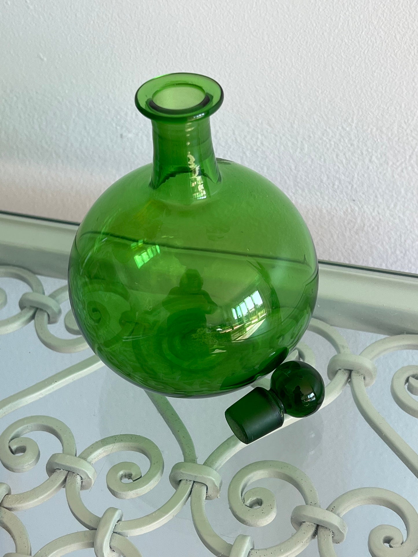Vintage Emerald Green Glass Decanter with Stopper
