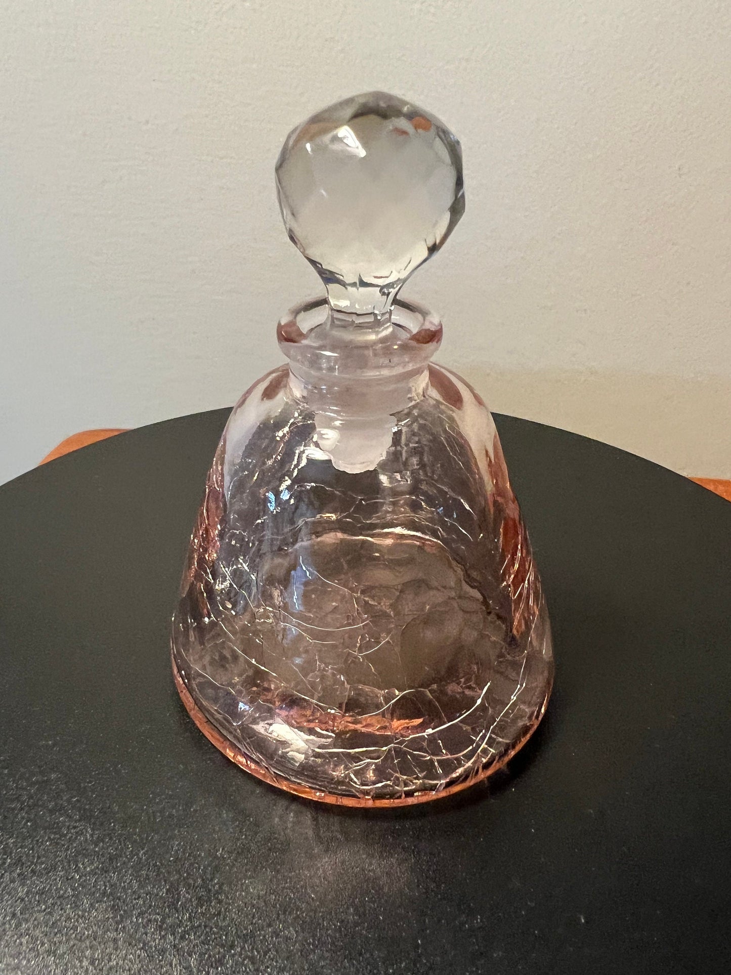 Vintage Pink Crackle Glass Perfume Bottle with Ball Glass Stopper Glass Art Decanter Modern Lover Antiques and Vintage