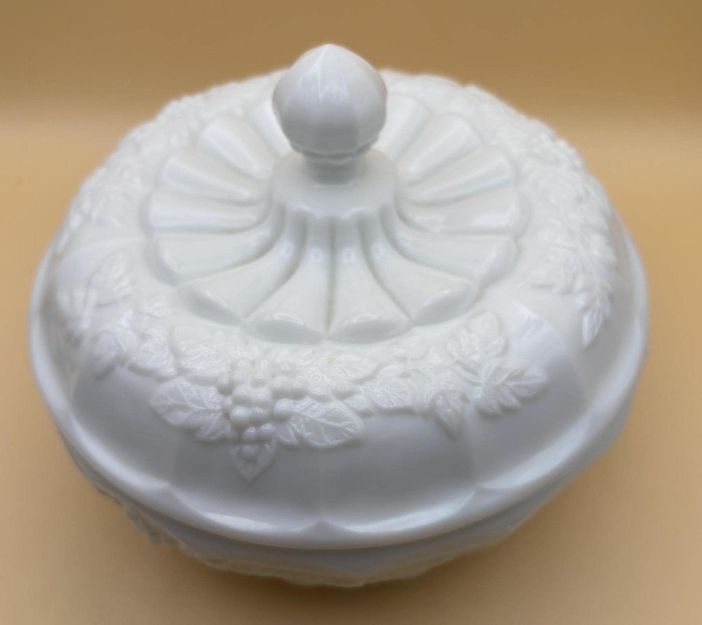 Vintage Westmoreland Paneled Grape Lidded Candy Dish Chocolate Box Milk Glass Lover Antiques and Vintage