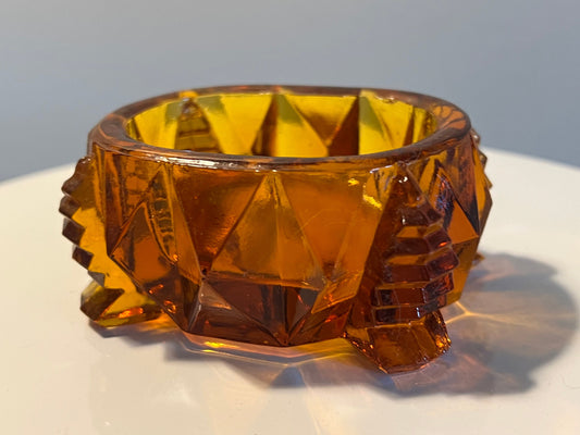 Vintage Amber Cut Glass Toothpick Holder: Rectangular Sugar Dish