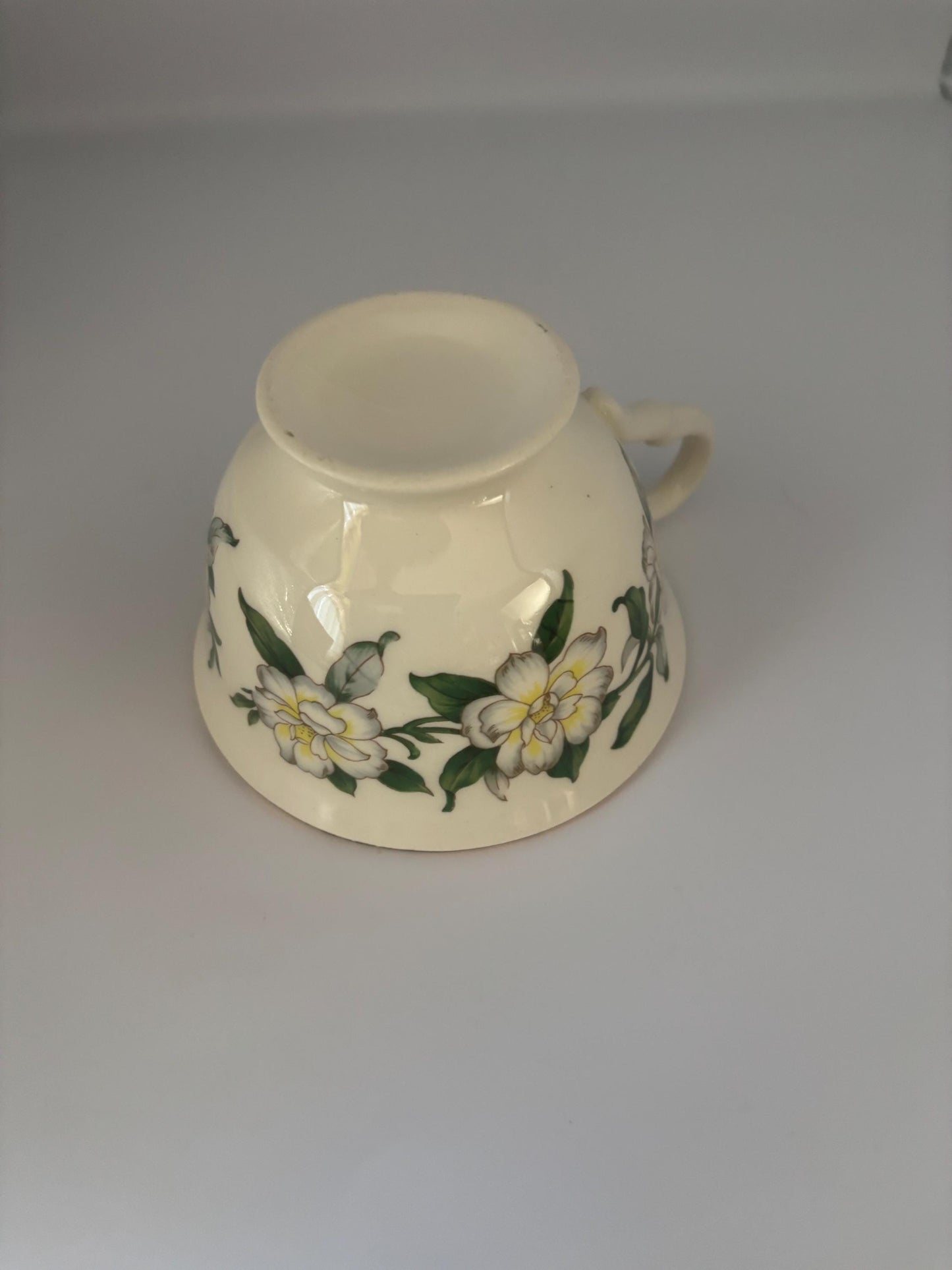 Homer Laughlin Eggshell Georgian Cotillion Teacup with Gold Trim, White Floral Magnolia Pattern