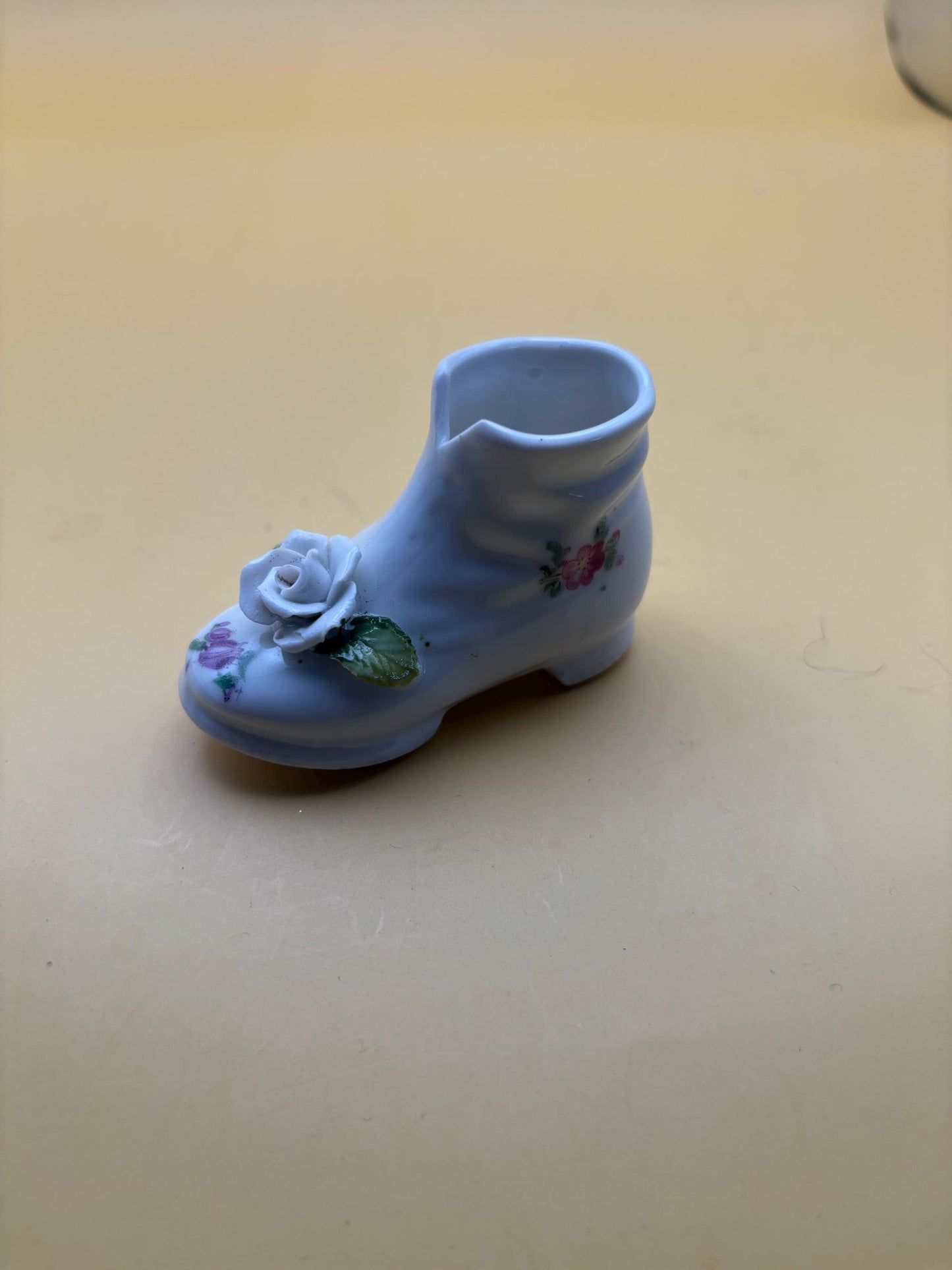 Vintage Miniature Porcelain Shoe with Rose Made in Germany White Flower Slipper German Shoe Lover Antiques and Vintage