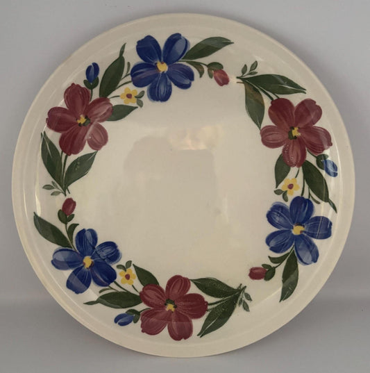 Paden City Pottery Shenandoah Ware Dinner Plate, Cosmos Pattern Hand Painted Rose & Red Flowers Yellow Accents, Lover Antiques and Vintage