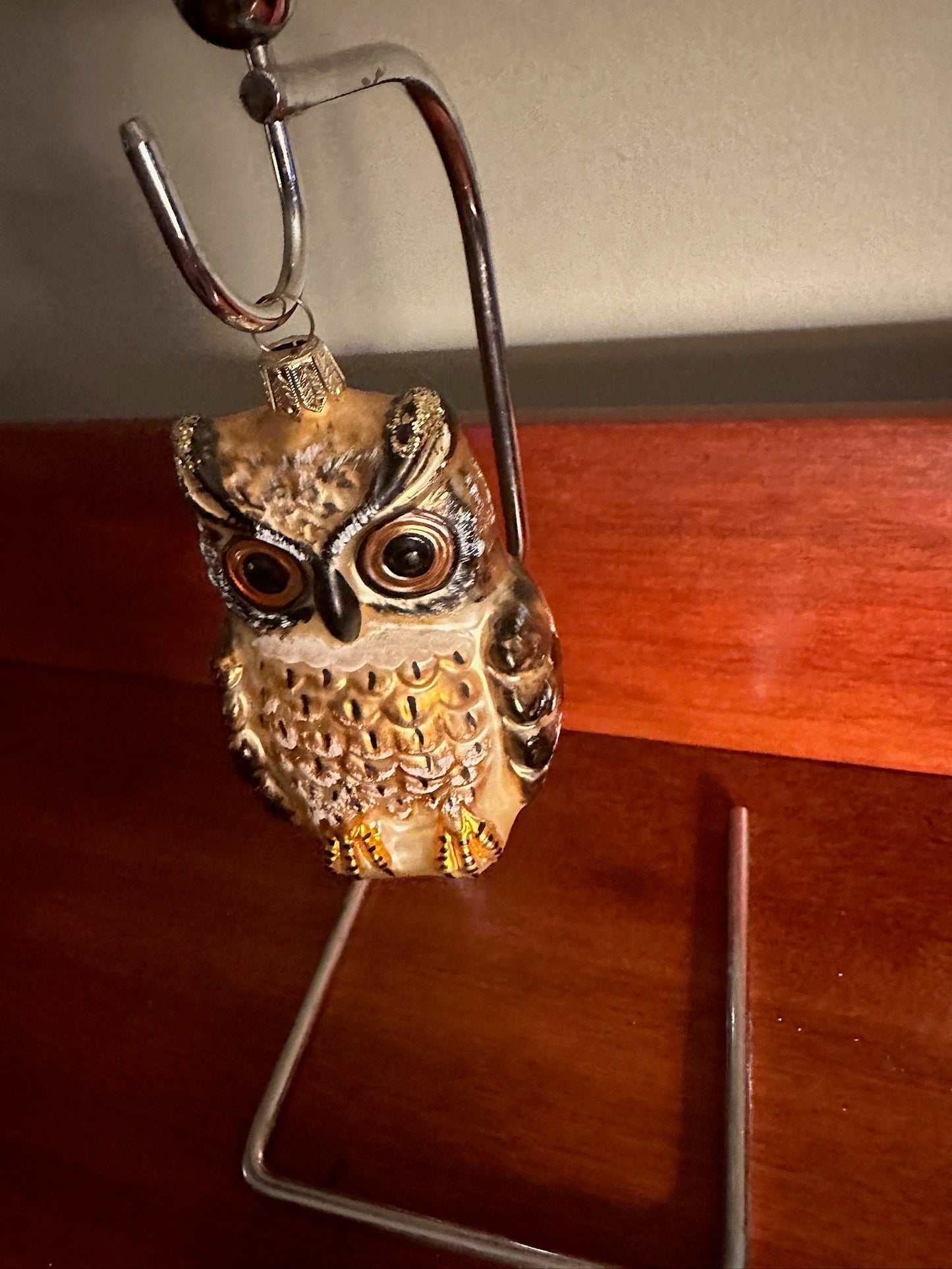 Vintage Brown Glass Owl Ornament - Made in Poland