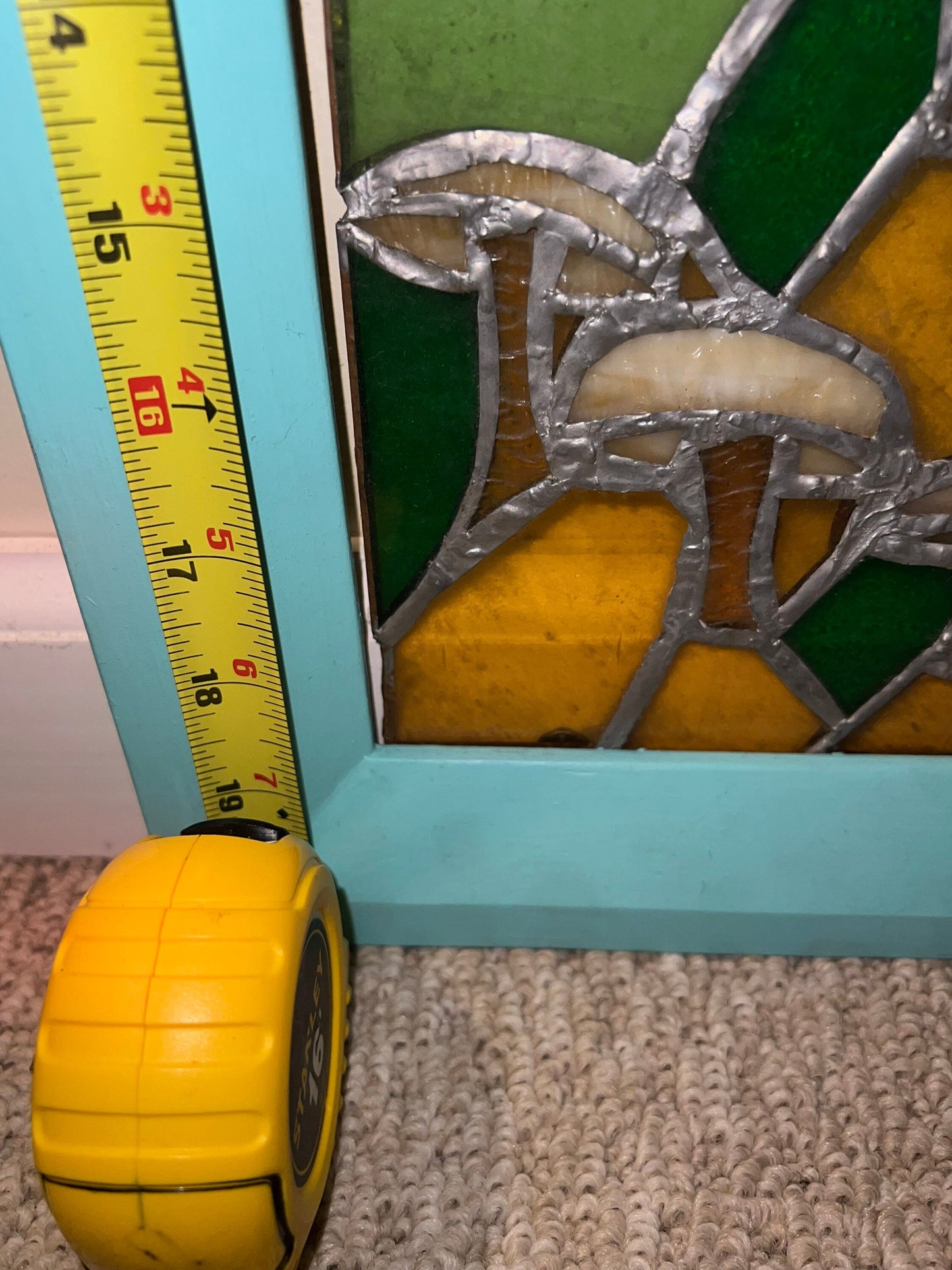 Vintage Mid Century Modern Stained Glass with Frame Unique Art Framed