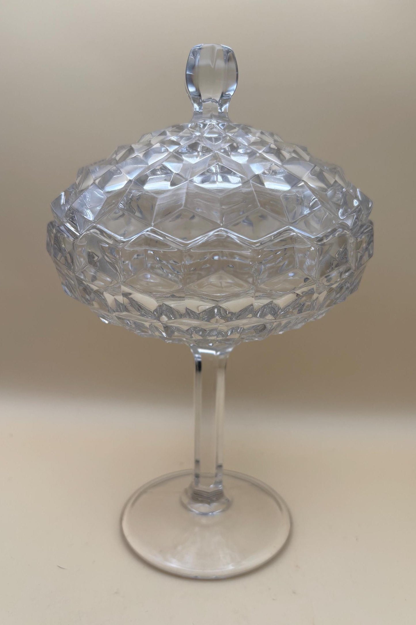 Vintage Fostoria American Cubist Glass Pedestal Candy Dish or Compote with Lid Lover Antiques and Vintage