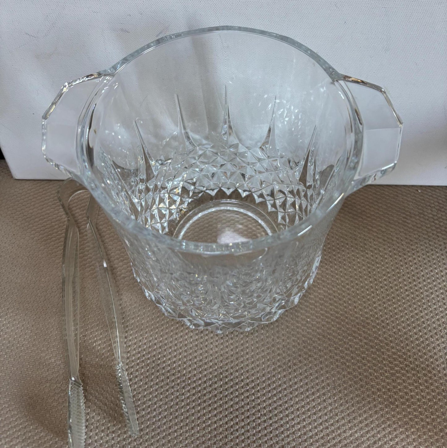 Crystal Ice Bucket with Tongs Included Crystal Cut Glass Art Lover Antiques and Vintage