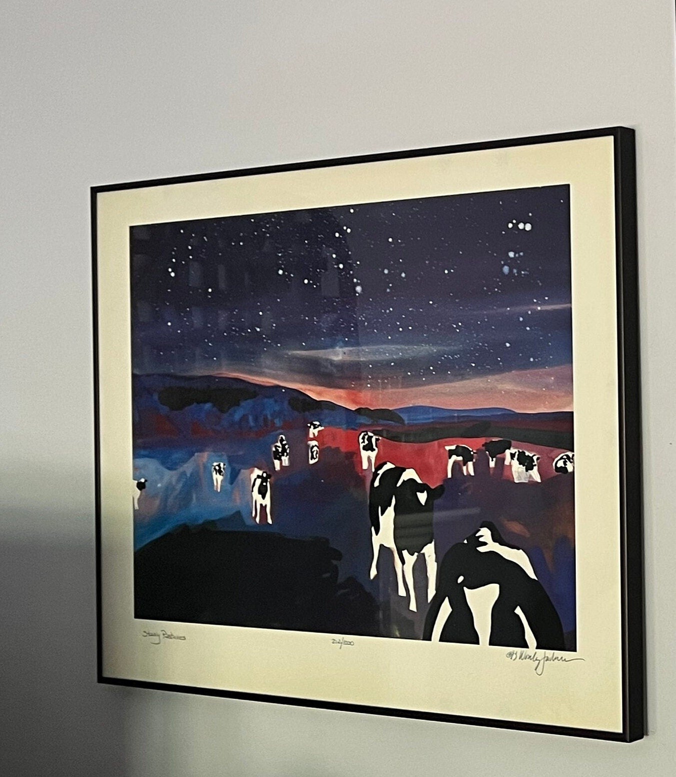 Vintage Woody Jackson Starry Pastures 1993 Signed Numbered & Framed Cow Print Abstract Ben and Jerry artwork art Lover Antiques and Vintage