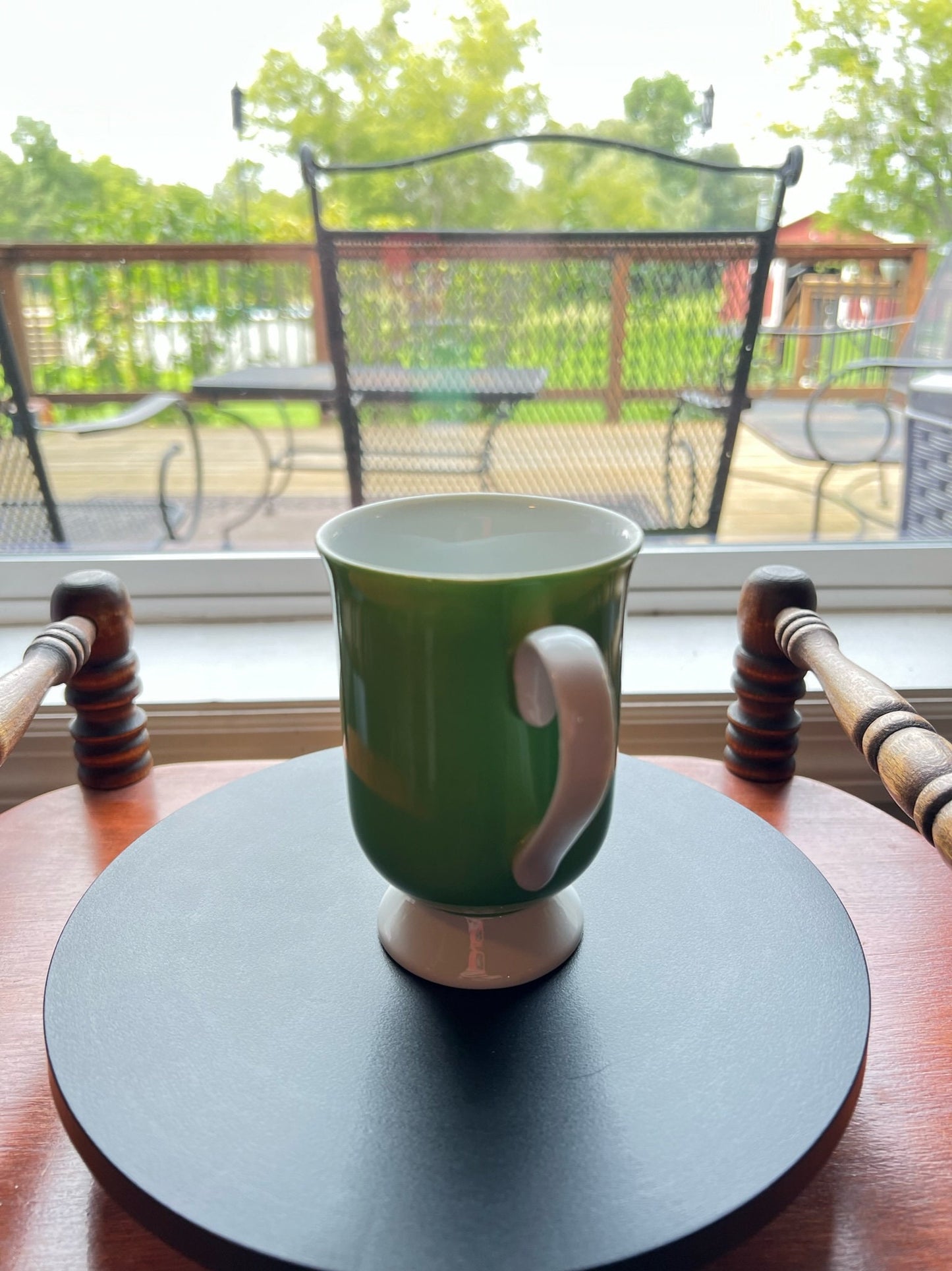 Vintage Holt Howard Green Glass Footed Mug - 1970s