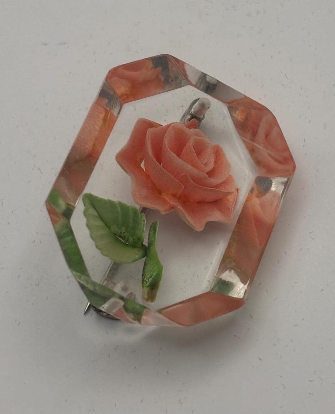 Reverse Rose Carved Lucite Rose Brooch Pin