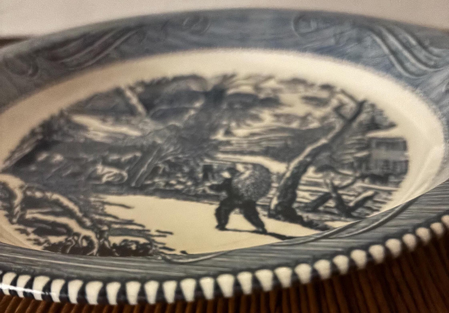 Vintage Royal China Jeannette Bowl Blue & White Carriage with Horses Outdoor Scene House Lover Antiques and Vintage