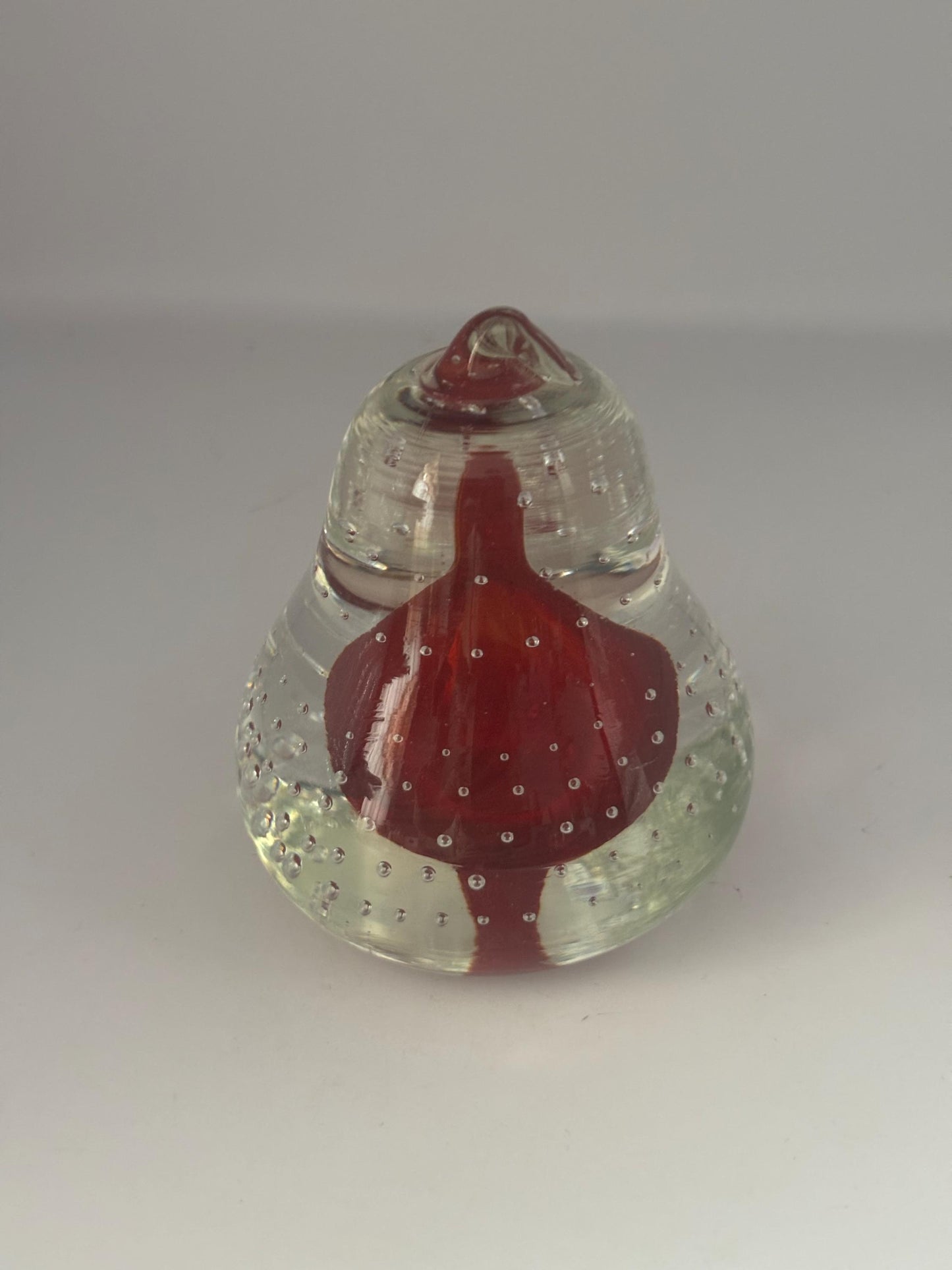 Vintage Ruby Red Pear Shaped Bullicante Glass Paperweight with Controlled Bubbles 4.5 Inch