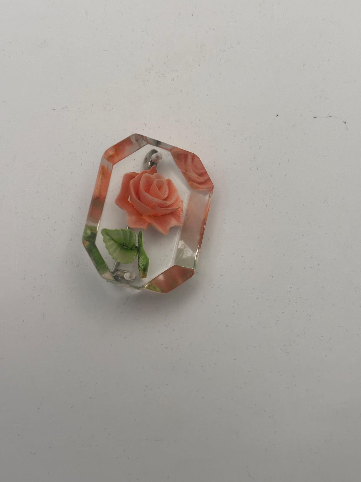 Reverse Rose Carved Lucite Rose Brooch Pin