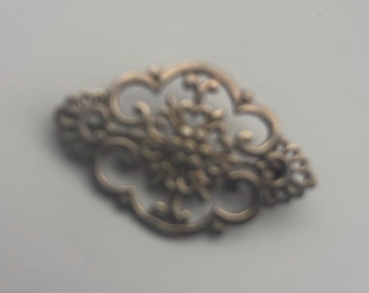 Vintage Sterling Silver Open Work Floral Pin Brooch Lover Antiques and Vintage