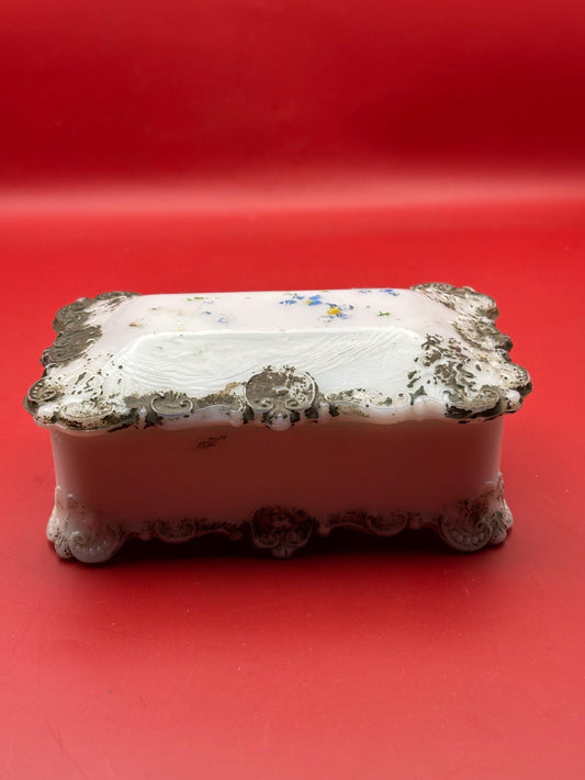 Antique Victorian Milk Glass Trinket Box by Dithridge & Company Circa 1800's