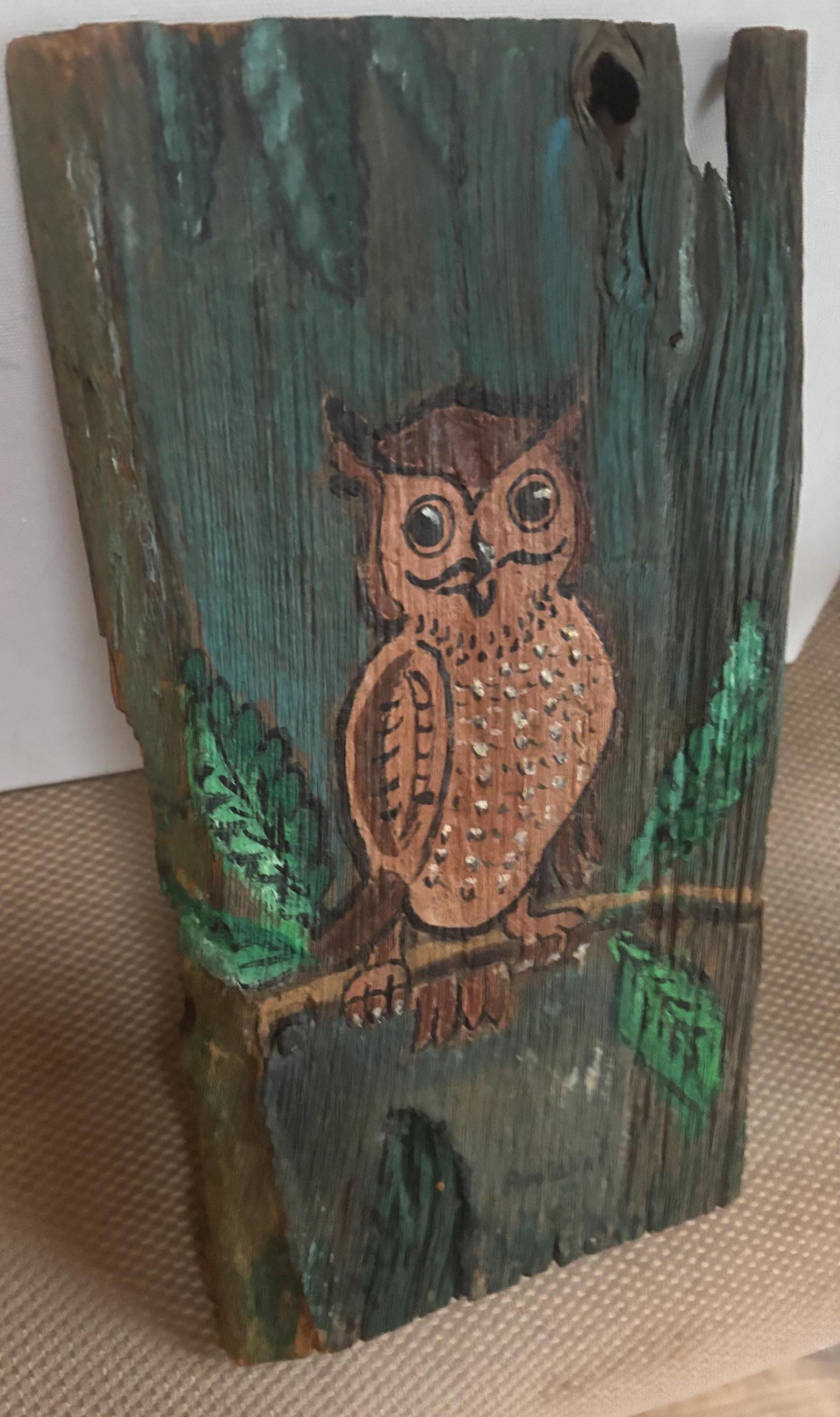 Vintage Owl Driftwood Wall Hanging Hand Painted Driftwood Wall Art Lover Antiques and Vintage
