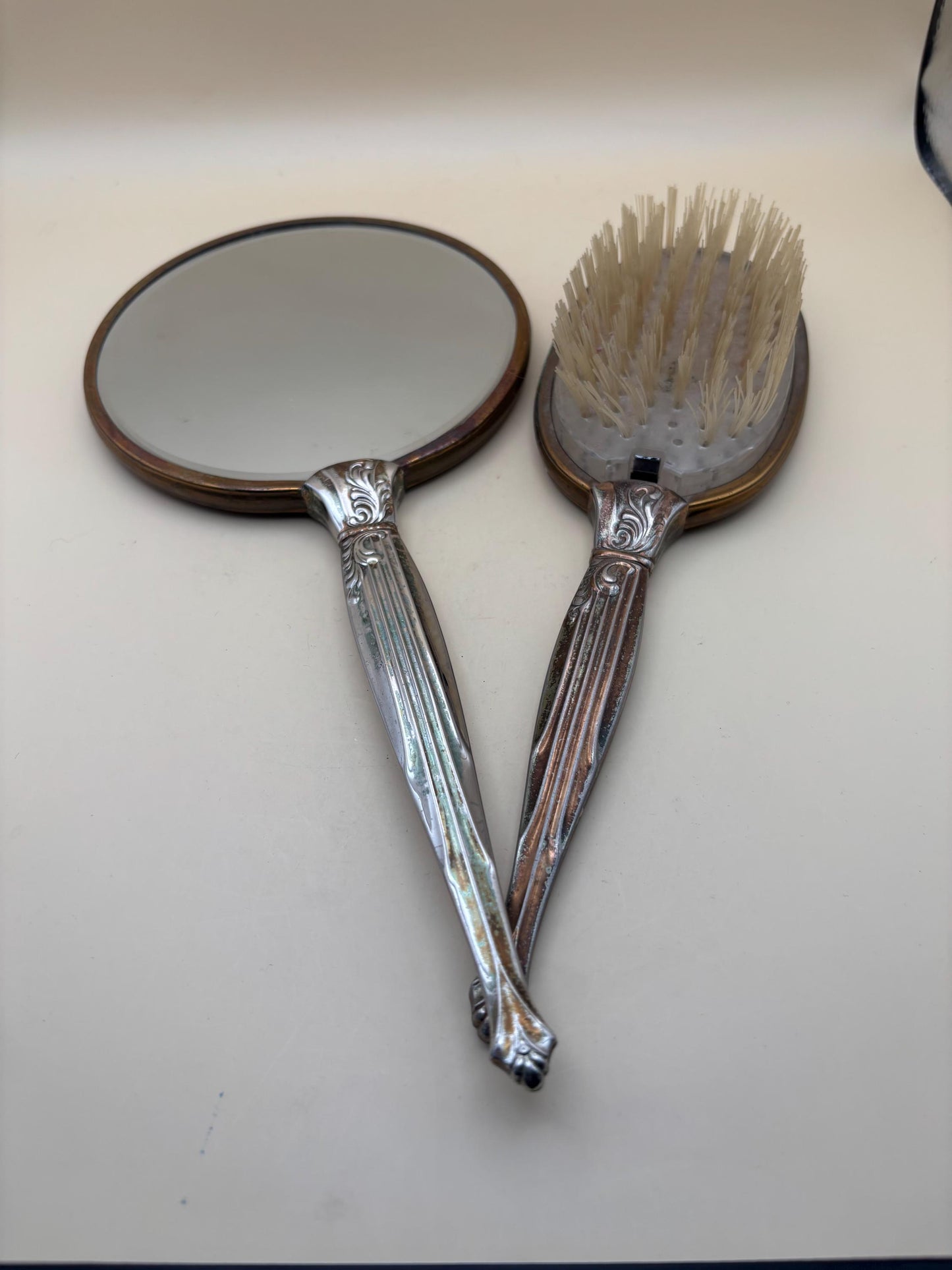 Vintage Hand Mirror and 2 Brush Set Lover Antiques and Vintage