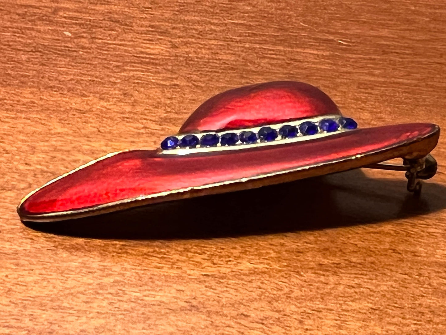 Vintage Red Hat Enamel brooch pin jewelry Mid Century Modern 18k gold plating  Art Deco Carmen Santiago