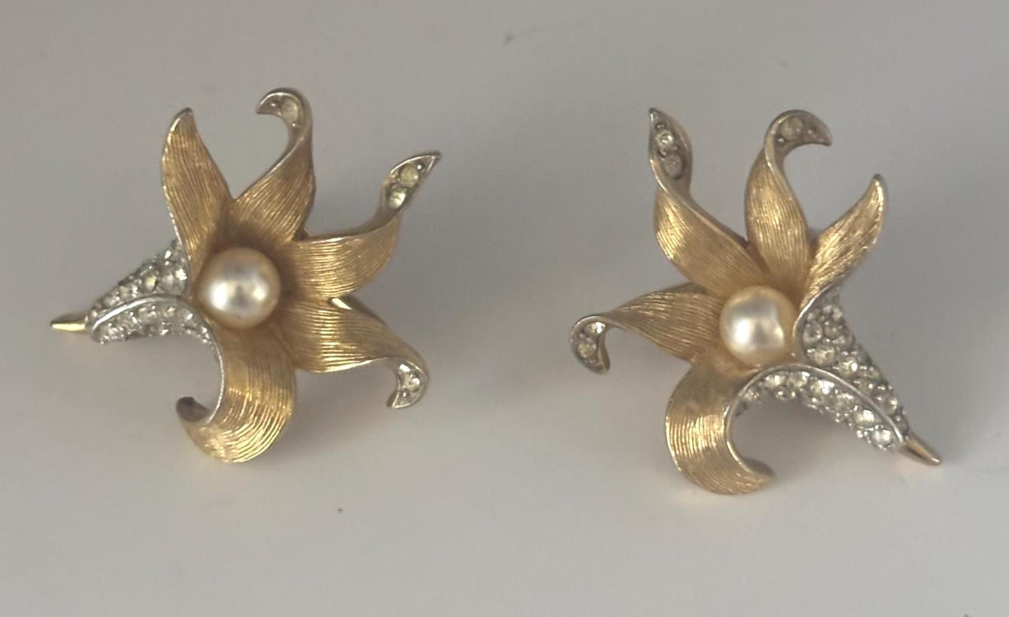 Boucher Gold Lily Earrings with Pearls, Flower Jewelry, Lover Antiques and Vintage