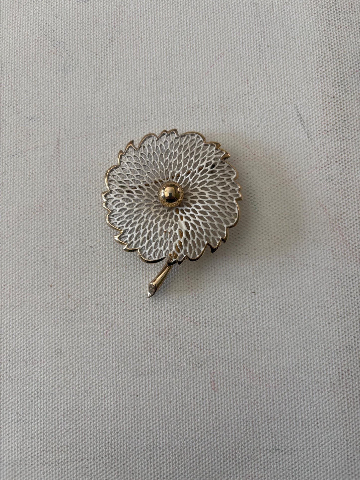 Vintage Monet White and Gold Flower Brooch Pin | Filigree Floral Jewelry | Mid Century Gift for Her | Antique Monet Pin