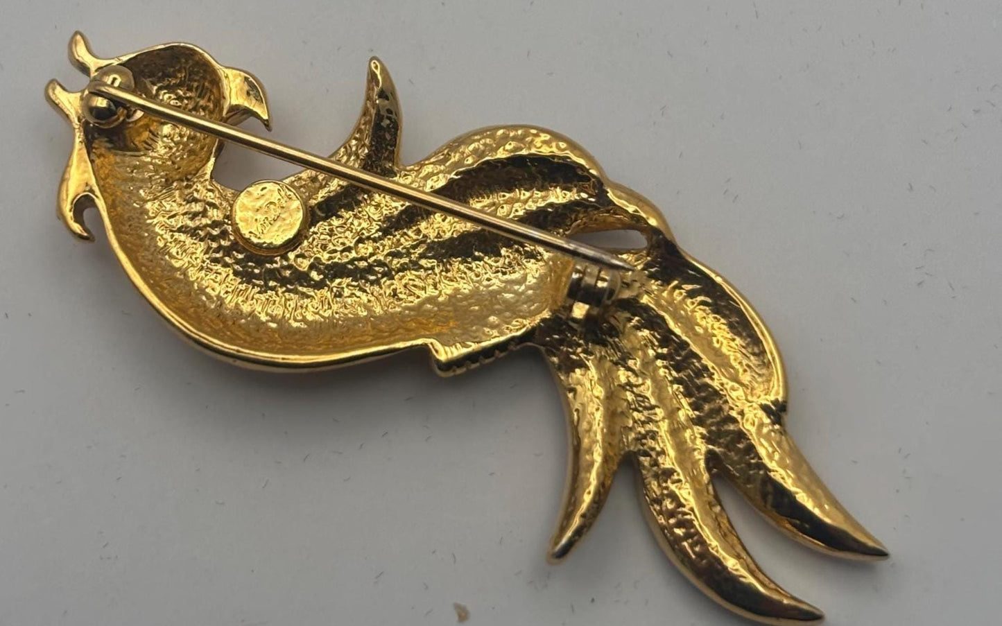 Van Dell Gold Rhinestone Parrot Brooch