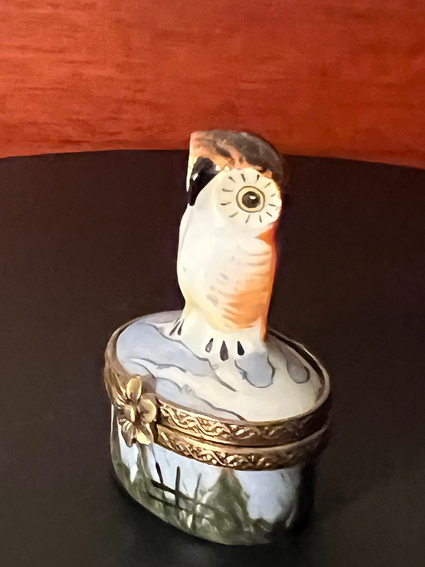 Vintage Limoges Owl Trinket Box: Chamart Peint Main Porcelain