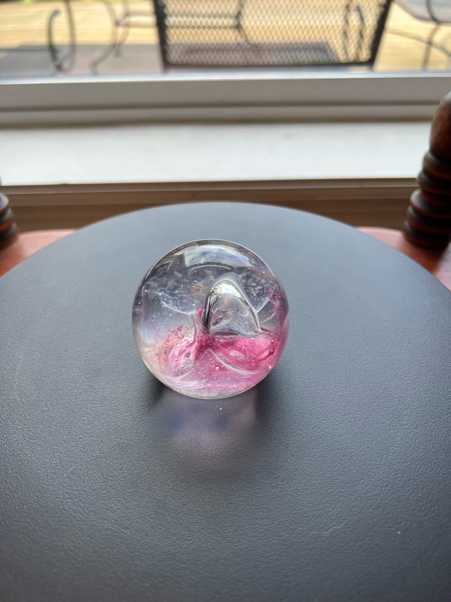 Vintage Caithness Glass Paperweight: Pink Rose, Controlled Bubbles, Robin Sinclair Art Glass