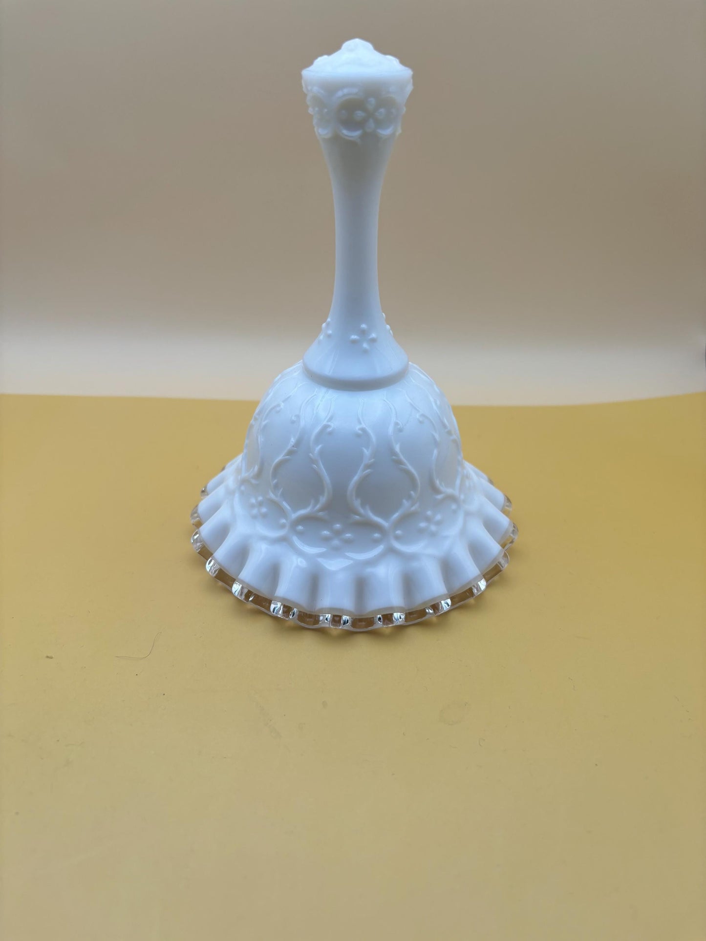 Vintage Fenton Silver Crest Spanish Lace Bell White Milk Glass Bell Gift Lover Antiques and Vintage