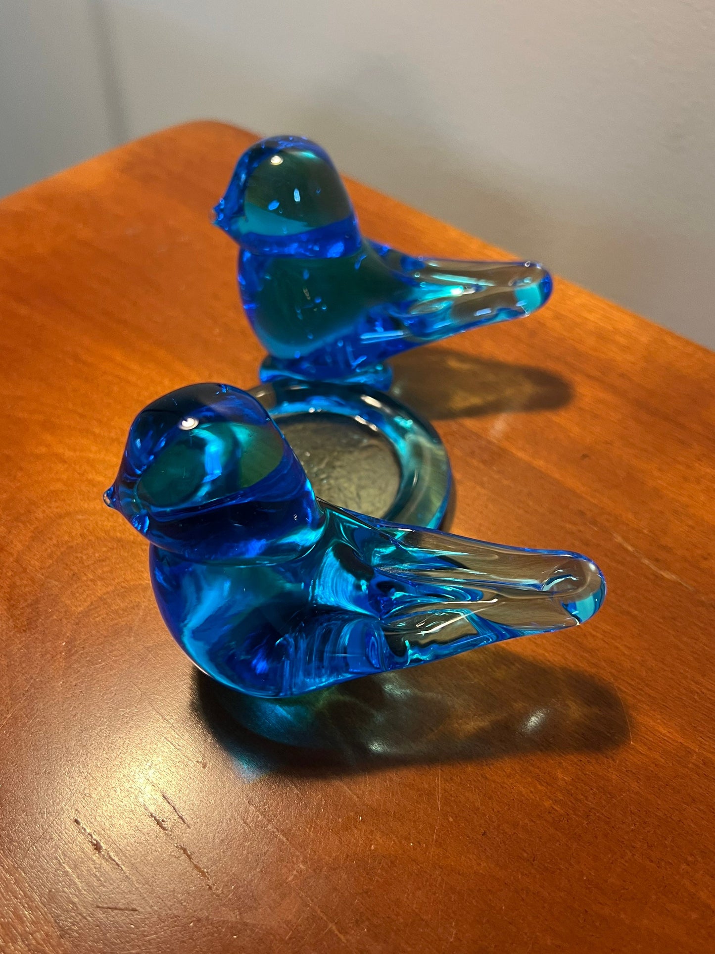 Vintage Ron Ray Bluebird of Happiness Candle Holder - 1992 Glass Bird Art