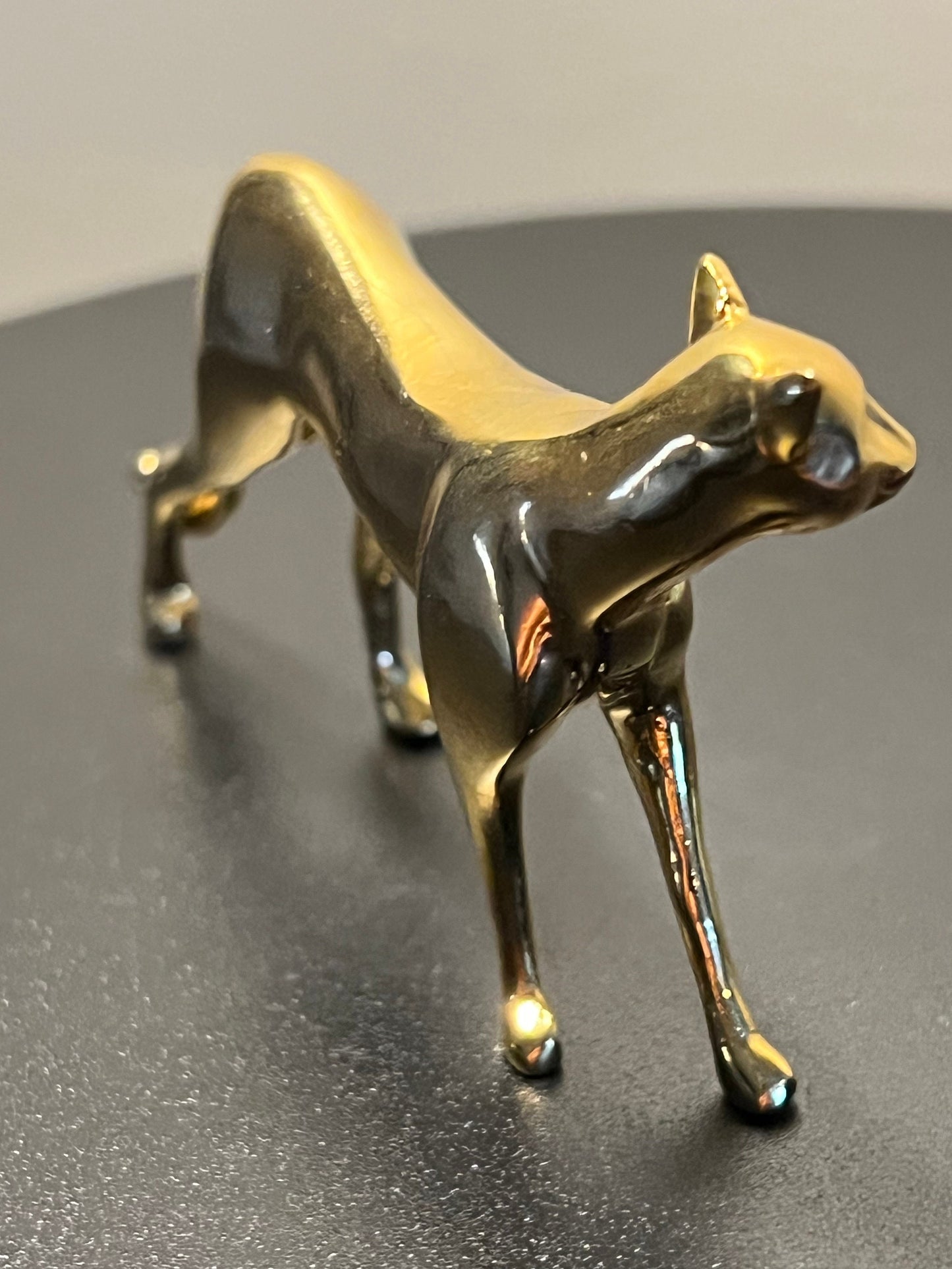 Vintage Polished Brass Cat Figurine - Franklin Mint Faberge Style
