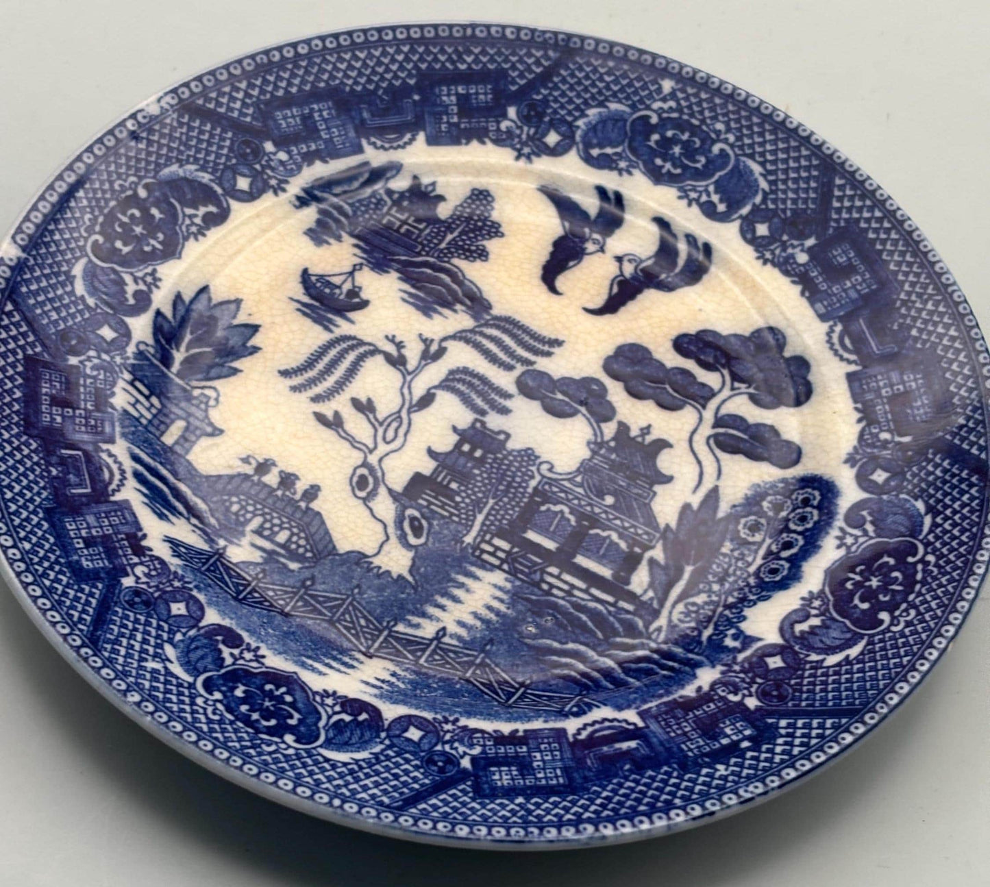 Antique Blue Willow Plate, Bone China, Signed Made in Occupied Japan, Lover Antiques and Vintage
