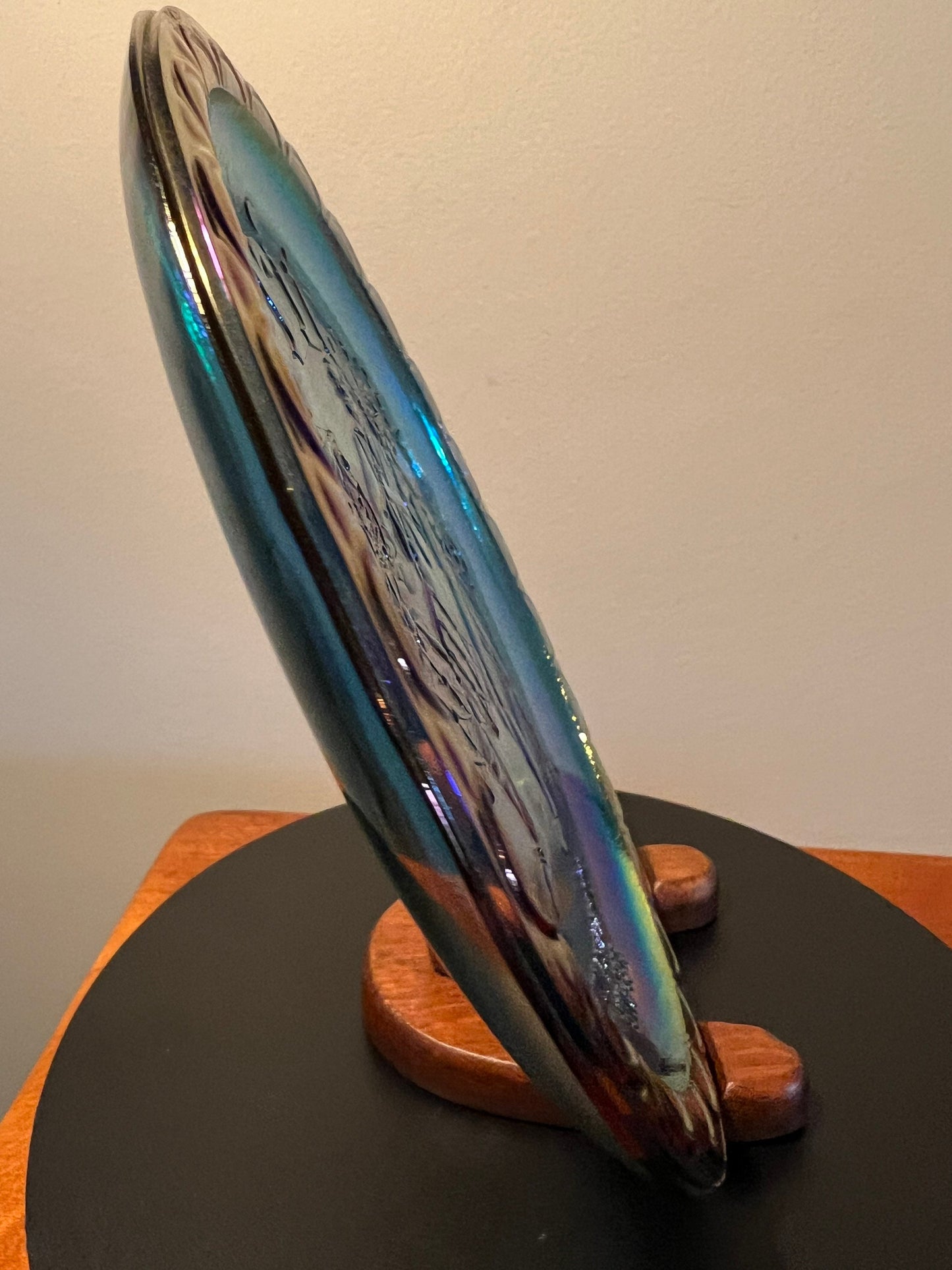 Vintage Indiana Glass Carnival Plate: 1776-1976 Bicentennial Iridescent Blue