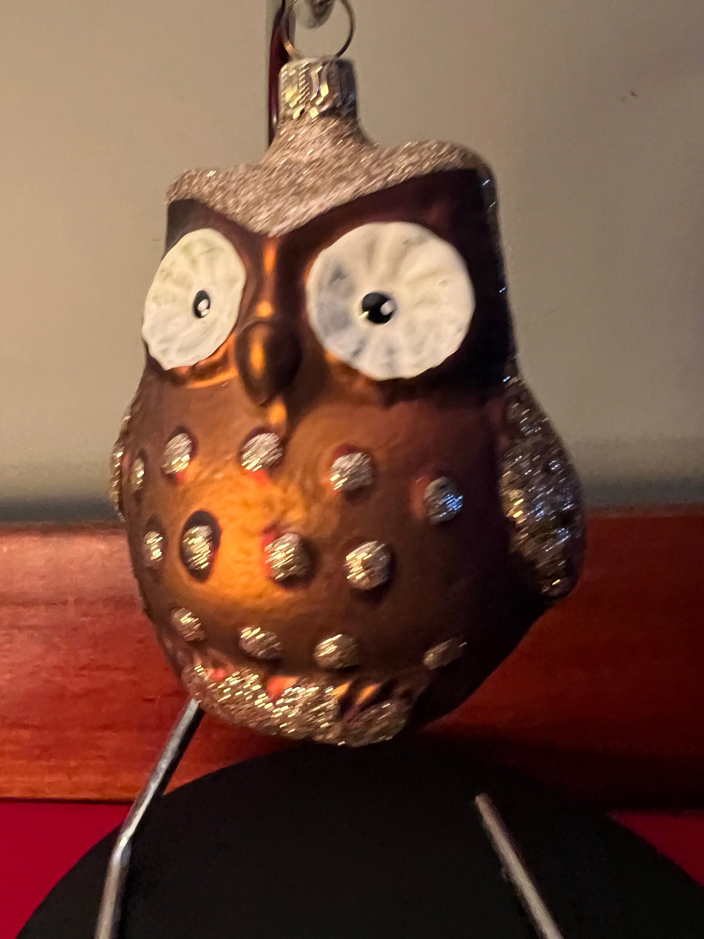 Vintage Hand Blown Glass Owl Ornament: Big Eyes, Made in Germany