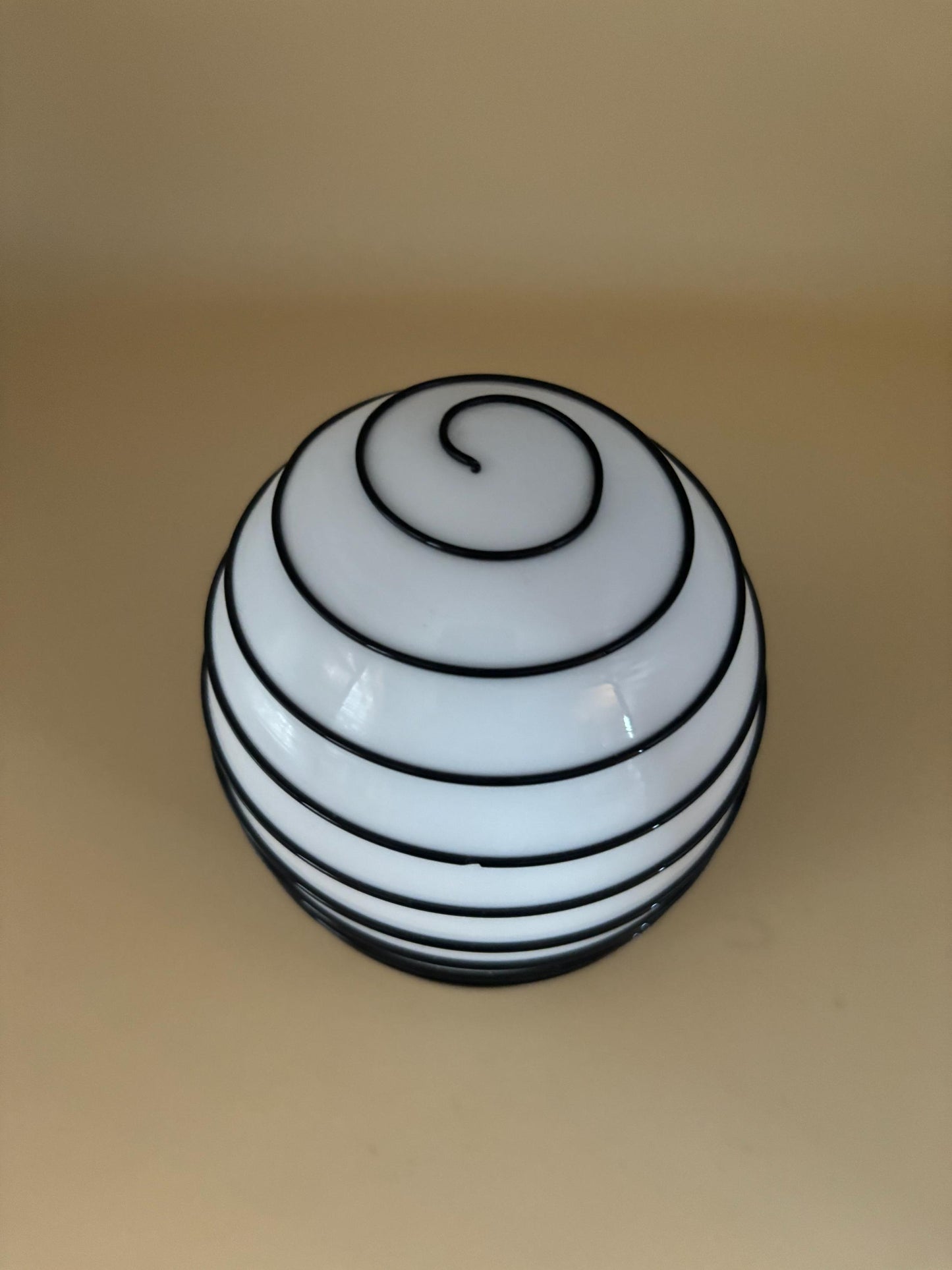 Vintage White Cased Glass with Black Applied Swirl Egg Shaped Paperweight Encased Glass Art Lover Antiques and Vintage