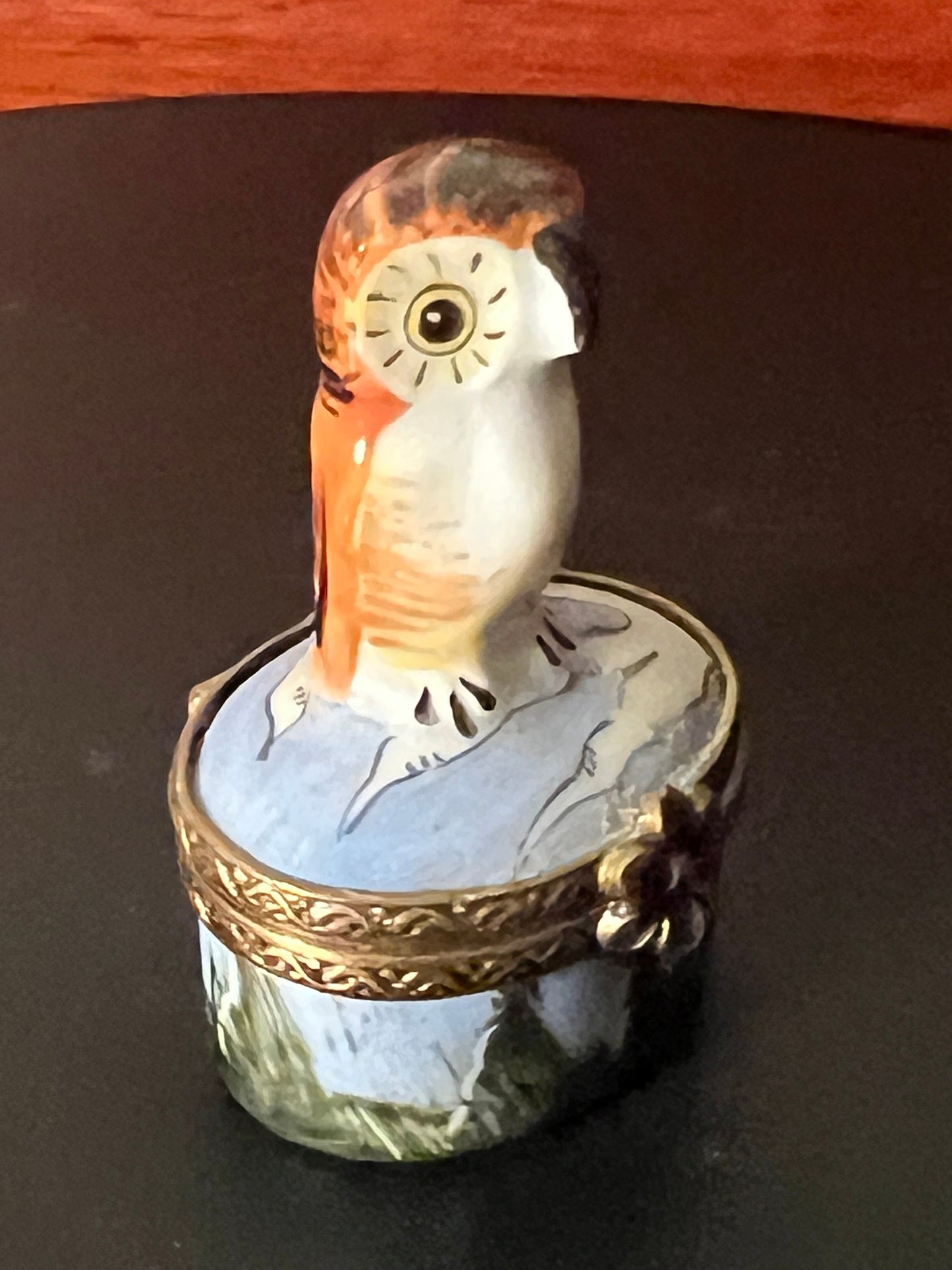 Vintage Limoges Owl Trinket Box: Chamart Peint Main Porcelain
